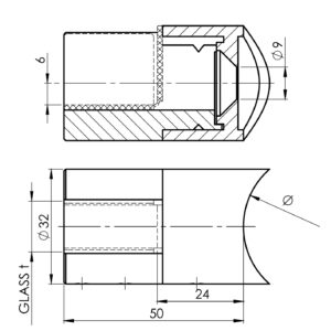 Držiak skla na stĺpik 42,4, pravý