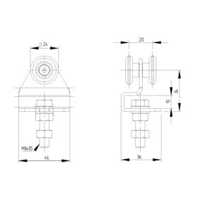 Dvojkoliesko závesné Zn, profile 33x34mm