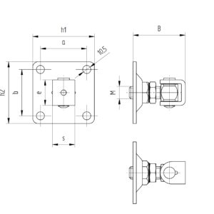INOX záves nastav. s kotviacou prírubou M16, 80x80