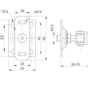 INOX záves nastaviteľný s kotviacou prírubou, M12