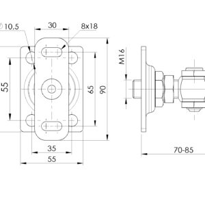 INOX záves nastaviteľný s kotviacou prírubou, M16