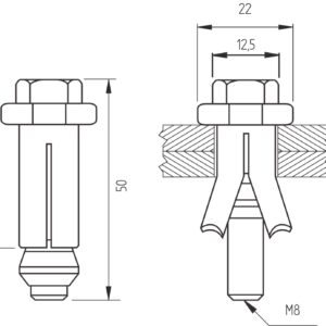 Kotva oceľová - Boxbolt M8x50