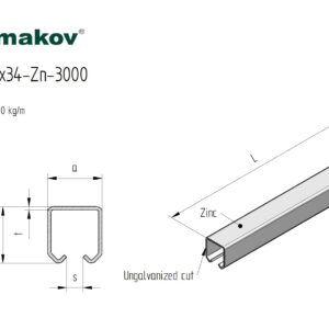 Profil vodiaci závesný Zn, 33x34x2mm, L3m