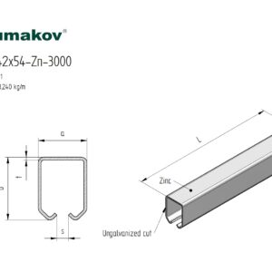 Profil vodiaci závesný Zn, 42x54x2,5mm, L3m