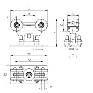 Vozík nosný Zn+NYLON, profile 70x70mm