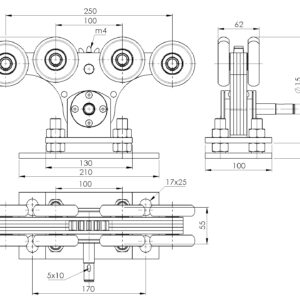 Vozík nosný Zn+NYLON, profile 90x99mm