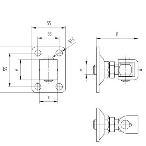 Záves nastaviteľný s kotviacou prírubou Zn, M12