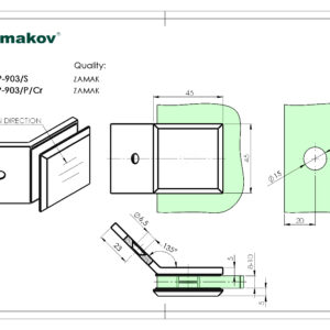 Zasklenie pevne - držiak skla, 135°,Zamak,T 8-10mm