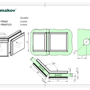 Zasklenie pevne - spojka skla 135° Zamak,T 8-10 mm